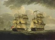 unknow artist An oil painting of a naval engagement between the French frigate Semillante and British frigate Venus in 1793 painting